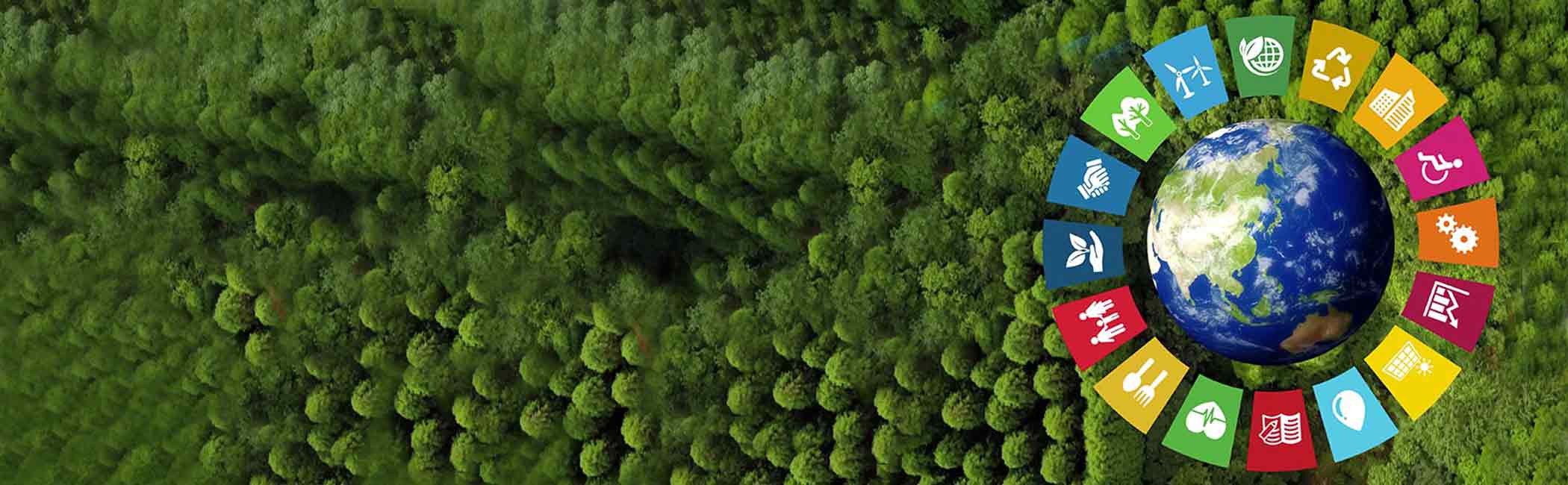 Billede af alle FNs verdensmål i en cirkel rundt om kloden.