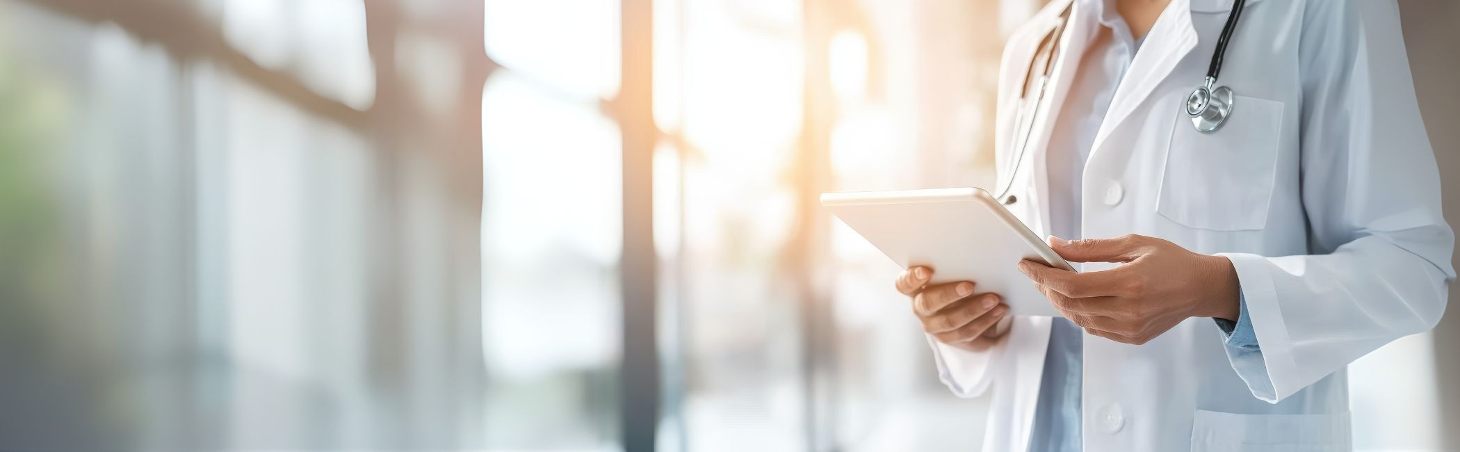 En læge står med en patientplan på et af Aleris hospitaler.